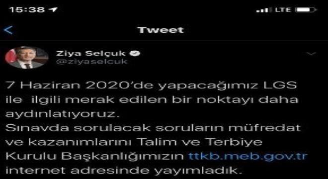 Selçuk'tan LGS müfredat açıklaması